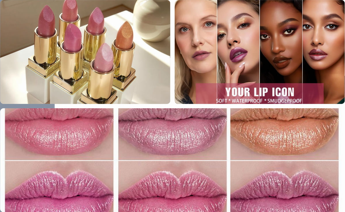 White label pearl-shine matte lipstick — custom formula by LuxeFormula Labs, FDA-registered USA factory