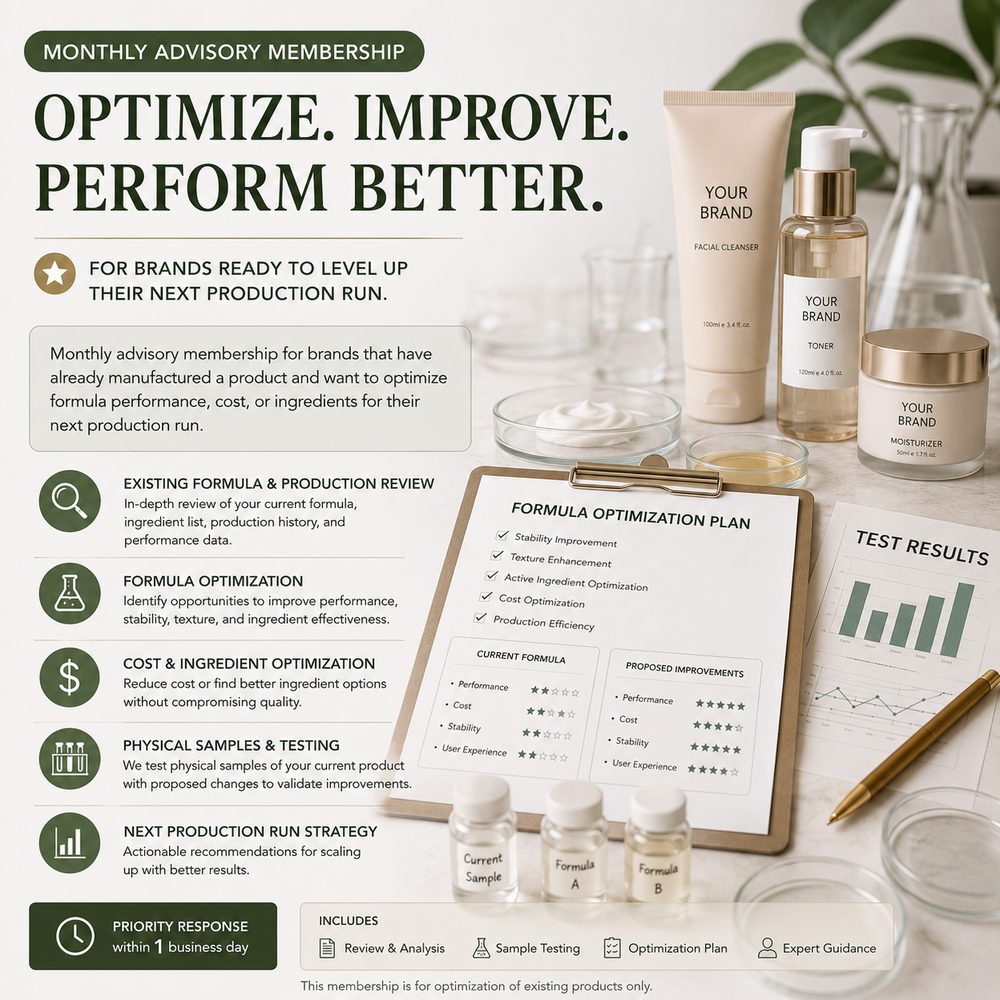 Production Optimization membership — optimize an existing formula's performance, cost, and ingredients for your next run